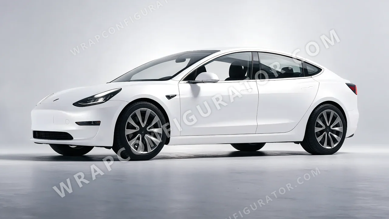 White Tesla Model 3 2019 wrapped in 3M Satin White Aluminum S120