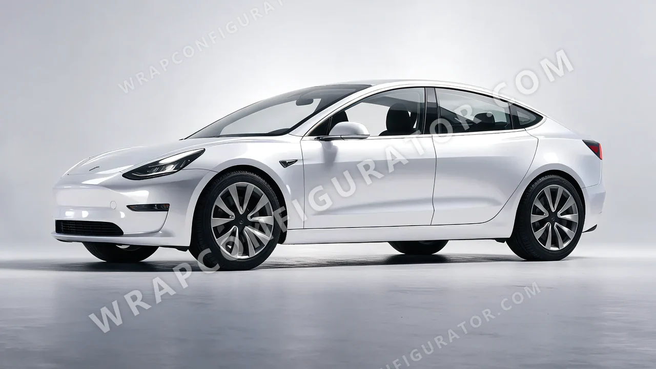 White Tesla Model 3 2019 wrapped in 3M White Aluminum HG120