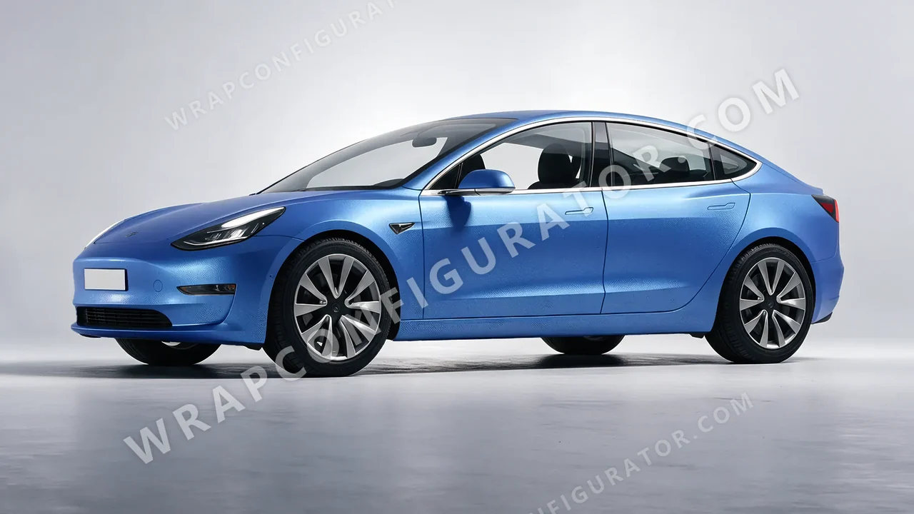 White Tesla Model 3 2019 wrapped in Avery Dennison Frosty Blue SW900-643-M