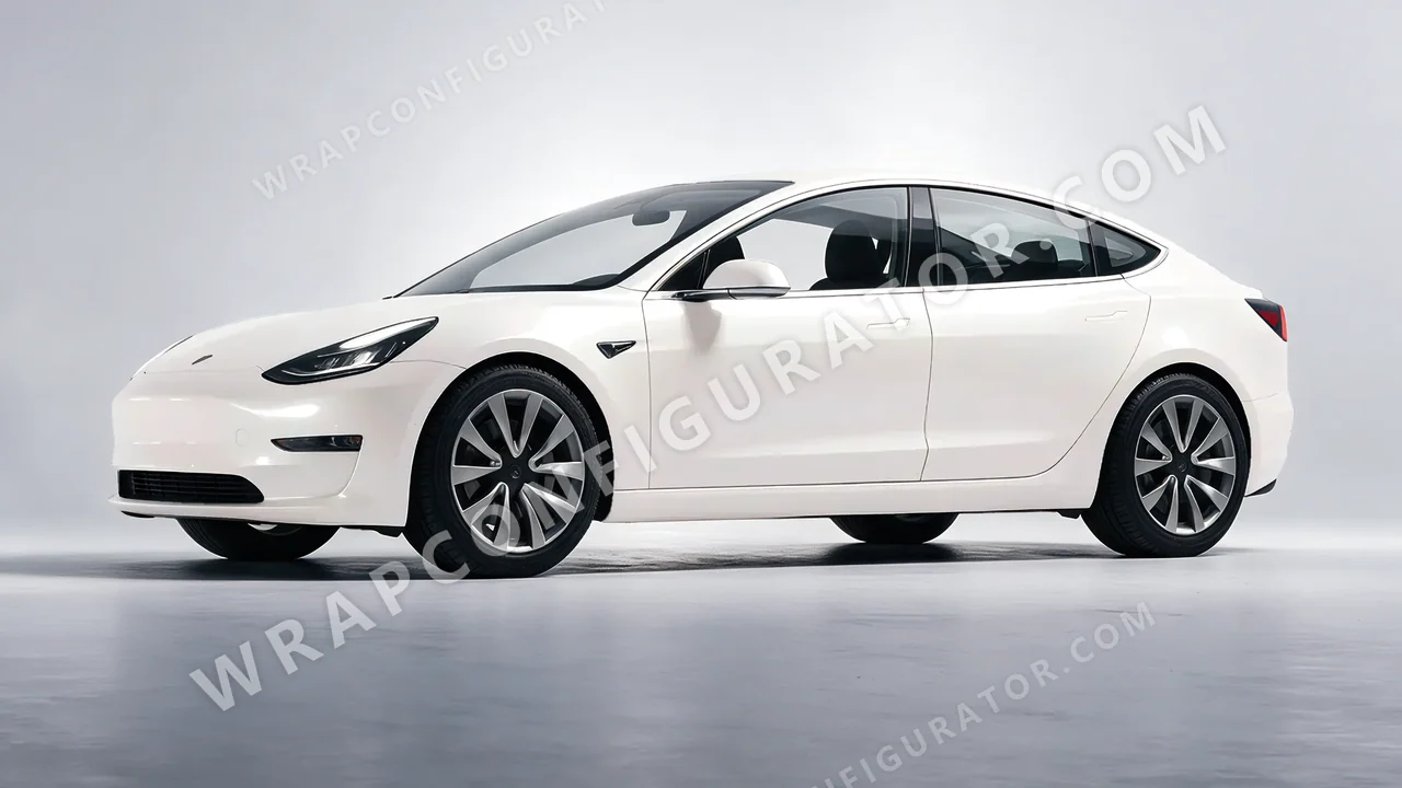 White Tesla Model 3 2019 wrapped in Avery Dennison Gloss Pearl White Snow SW900-110-S