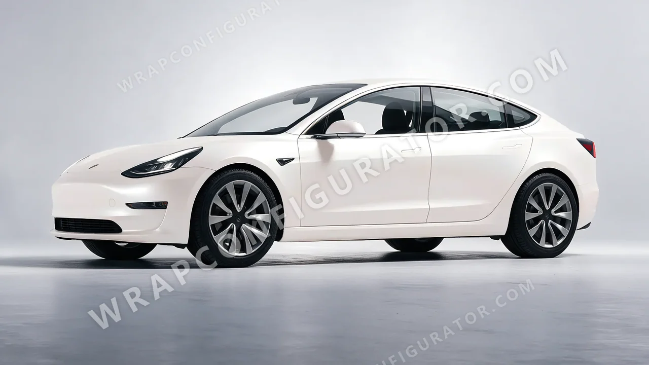 White Tesla Model 3 2019 wrapped in Avery Dennison Satin White Pearl SW900-117-S