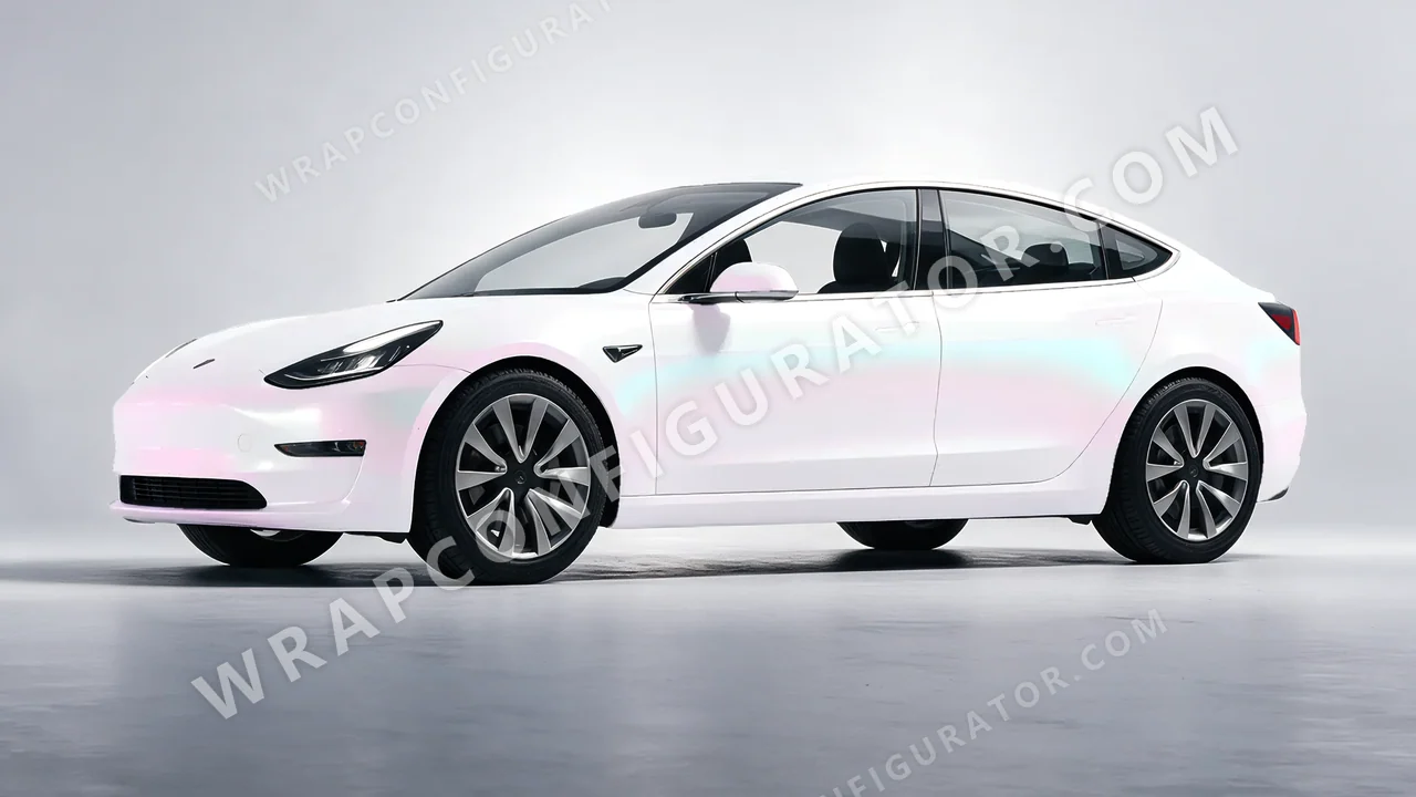 White Tesla Model 3 2019 wrapped in Colourshield PPF by HyperPro Aurora White SF006M-P
