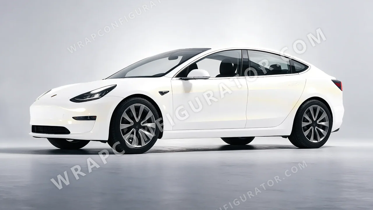 White Tesla Model 3 2019 wrapped in Colourshield PPF by HyperPro White/Gold SF004-P