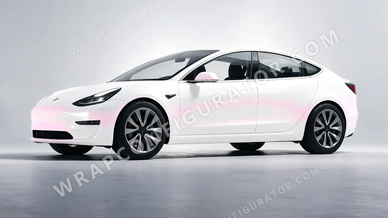 White Tesla Model 3 2019 wrapped in Colourshield PPF by HyperPro White/Pink SF001G-P
