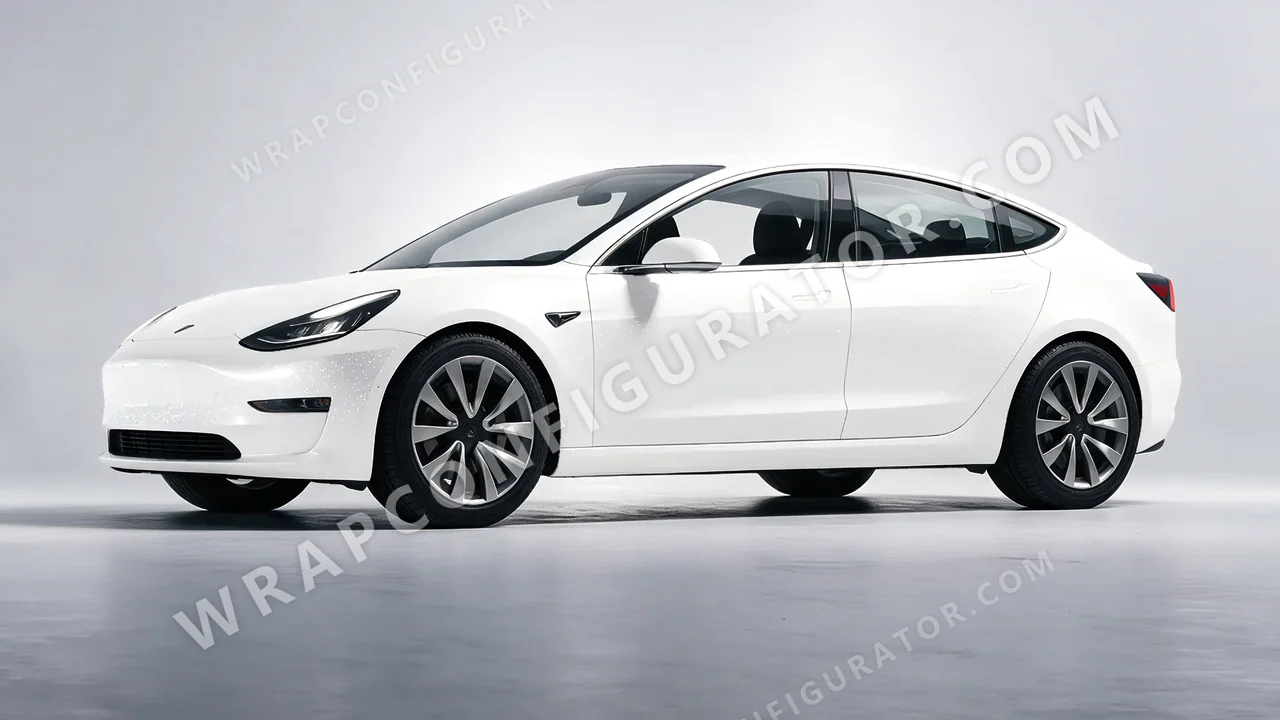 White Tesla Model 3 2019 wrapped in Inozetek Dynamic PPF Moon White DPPF903