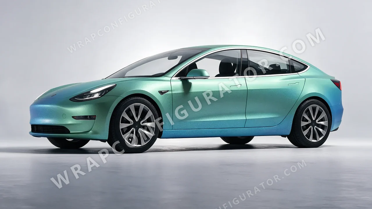 White Tesla Model 3 2019 wrapped in KPMF Arctic Borealis K75509