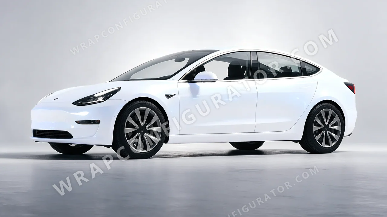 White Tesla Model 3 2019 wrapped in KPMF Blue White Pearlescent K75484