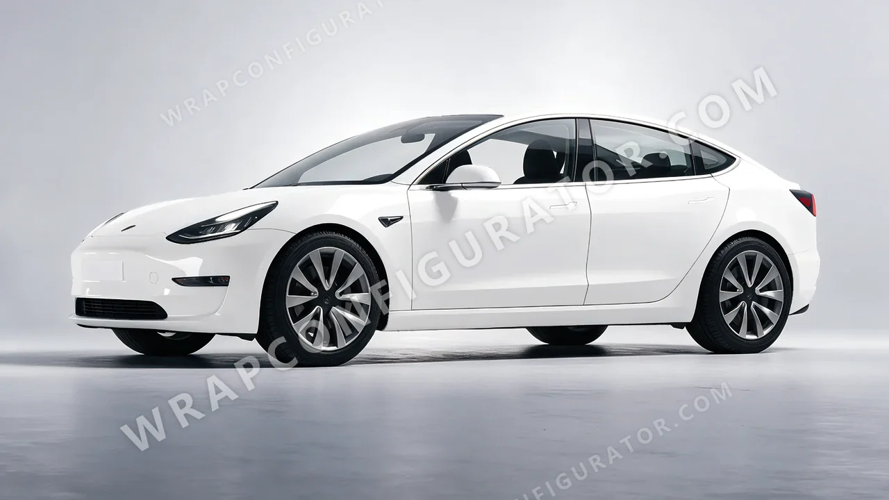 White Tesla Model 3 2019 wrapped in KPMF Chalk White K75411