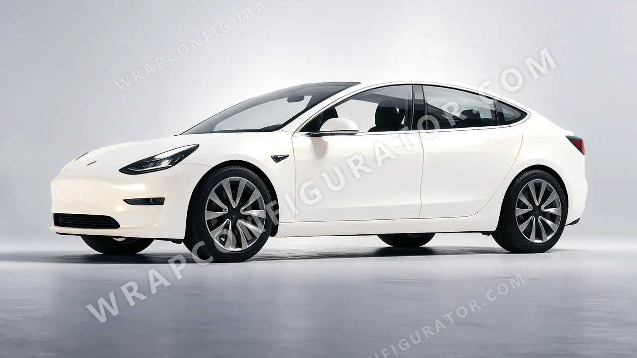 White Tesla Model 3 2019 wrapped in KPMF Matt Gold White Starlight K75572