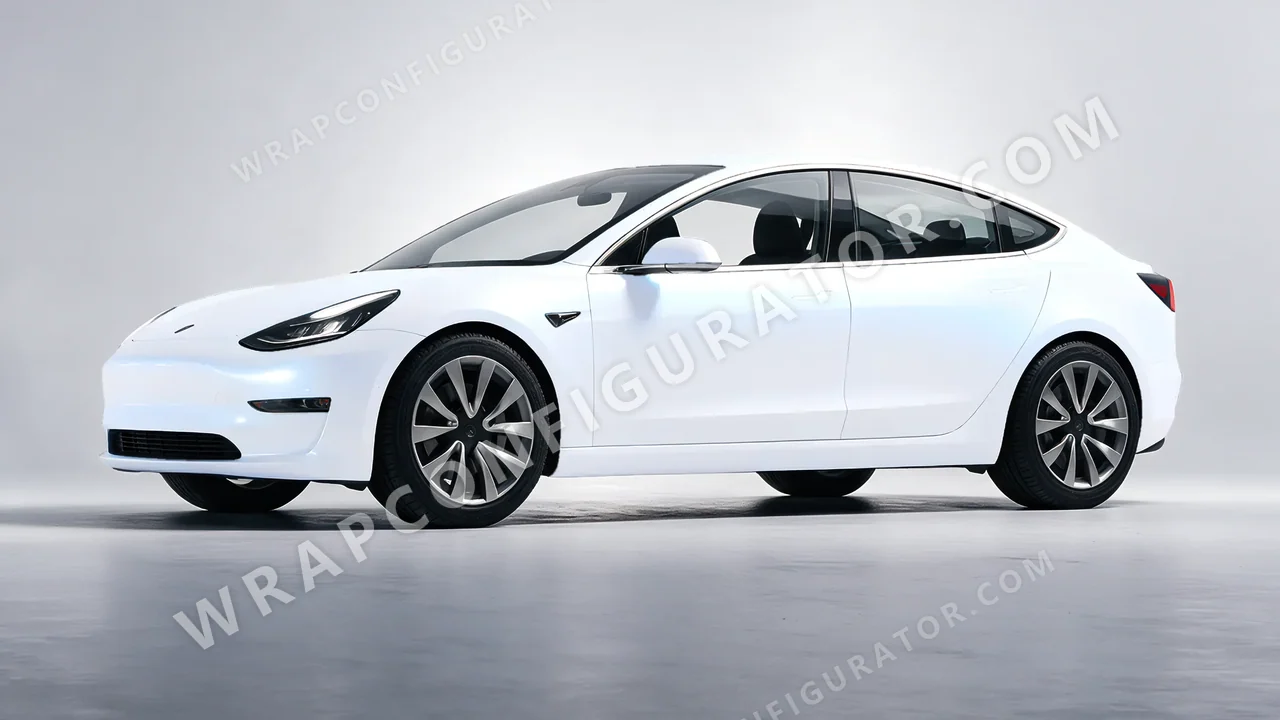 White Tesla Model 3 2019 wrapped in KPMF Matt Pacific Blue White Starlight K75576