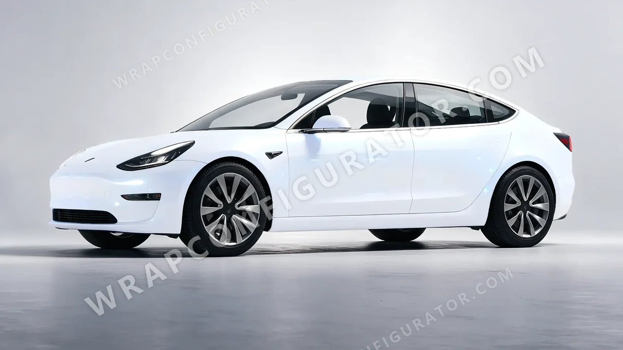 White Tesla Model 3 2019 wrapped in KPMF Pacific Blue White Starlight K75476