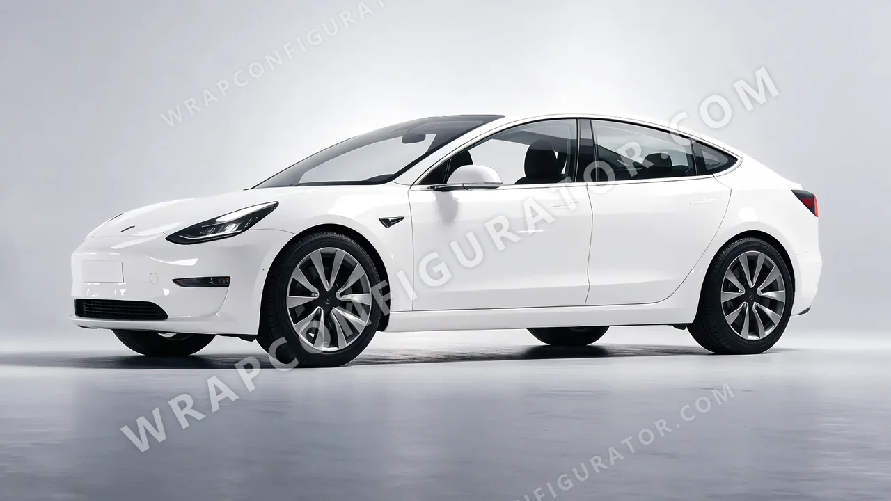 White Tesla Model 3 2019 wrapped in KPMF Perfect White K75444