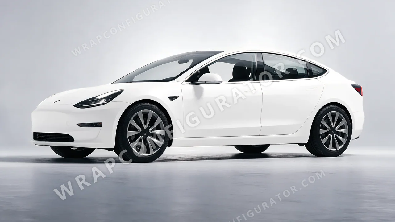White Tesla Model 3 2019 wrapped in KPMF White Matt K89011