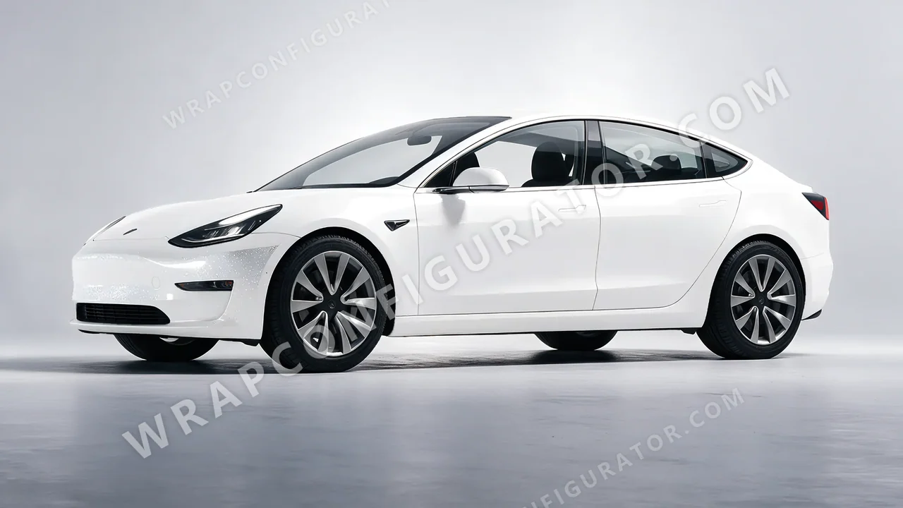 White Tesla Model 3 2019 wrapped in ORACAL Crystal White 970RA-945G