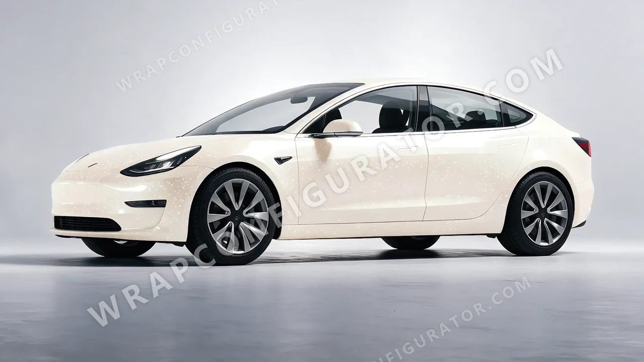 White Tesla Model 3 2019 wrapped in ORACAL Nacre 970RA-946G