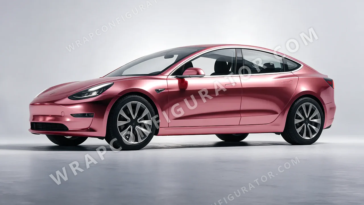 Yellow Tesla Model 3 2019 wrapped in Avery Dennison Rose Gold SF100-211-S