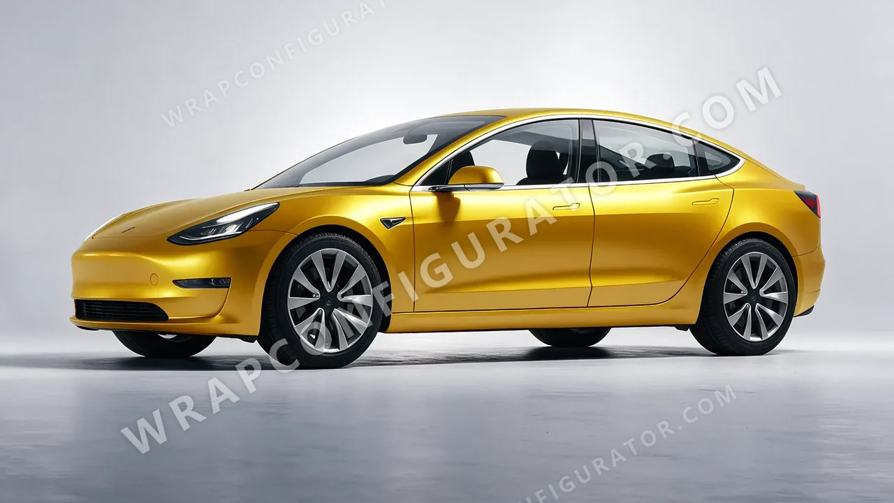Yellow Tesla Model 3 2019 wrapped in Avery Dennison Satin Energetic Yellow SW900-261-S