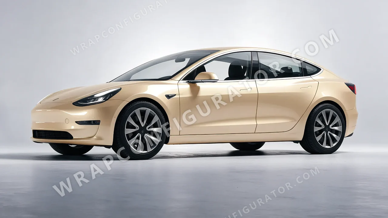 Yellow Tesla Model 3 2019 wrapped in Colourshield PPF by HyperPro Champagne Gold HGM52-P