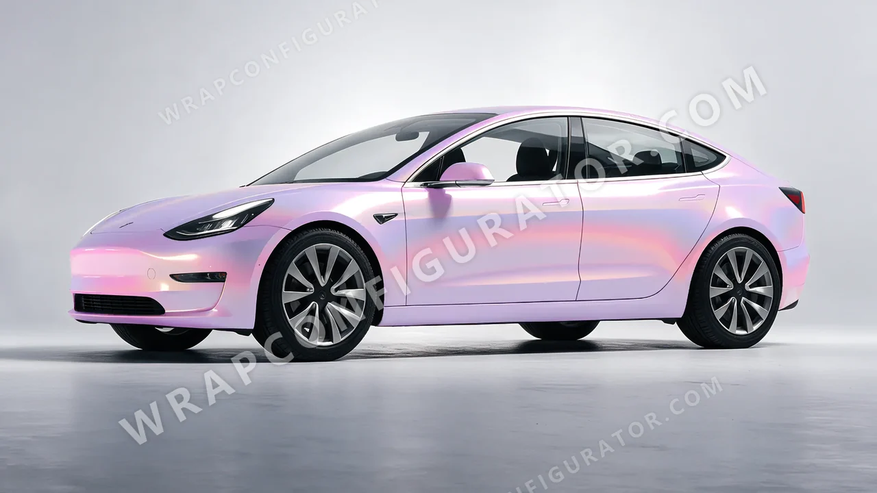 Yellow Tesla Model 3 2019 wrapped in Colourshield PPF by HyperPro Purple/Pink/Gold CGM20-P