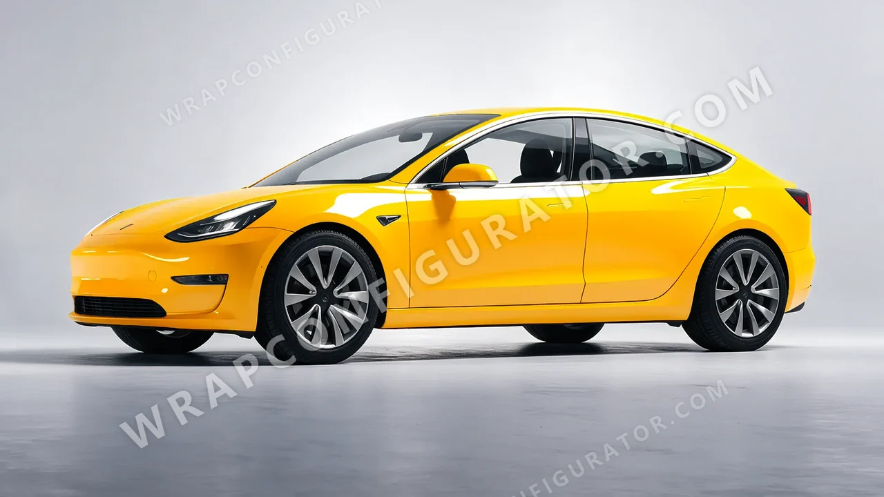 Yellow Tesla Model 3 2019 wrapped in Inozetek Dynamic PPF Sunflower Yellow DPPF921
