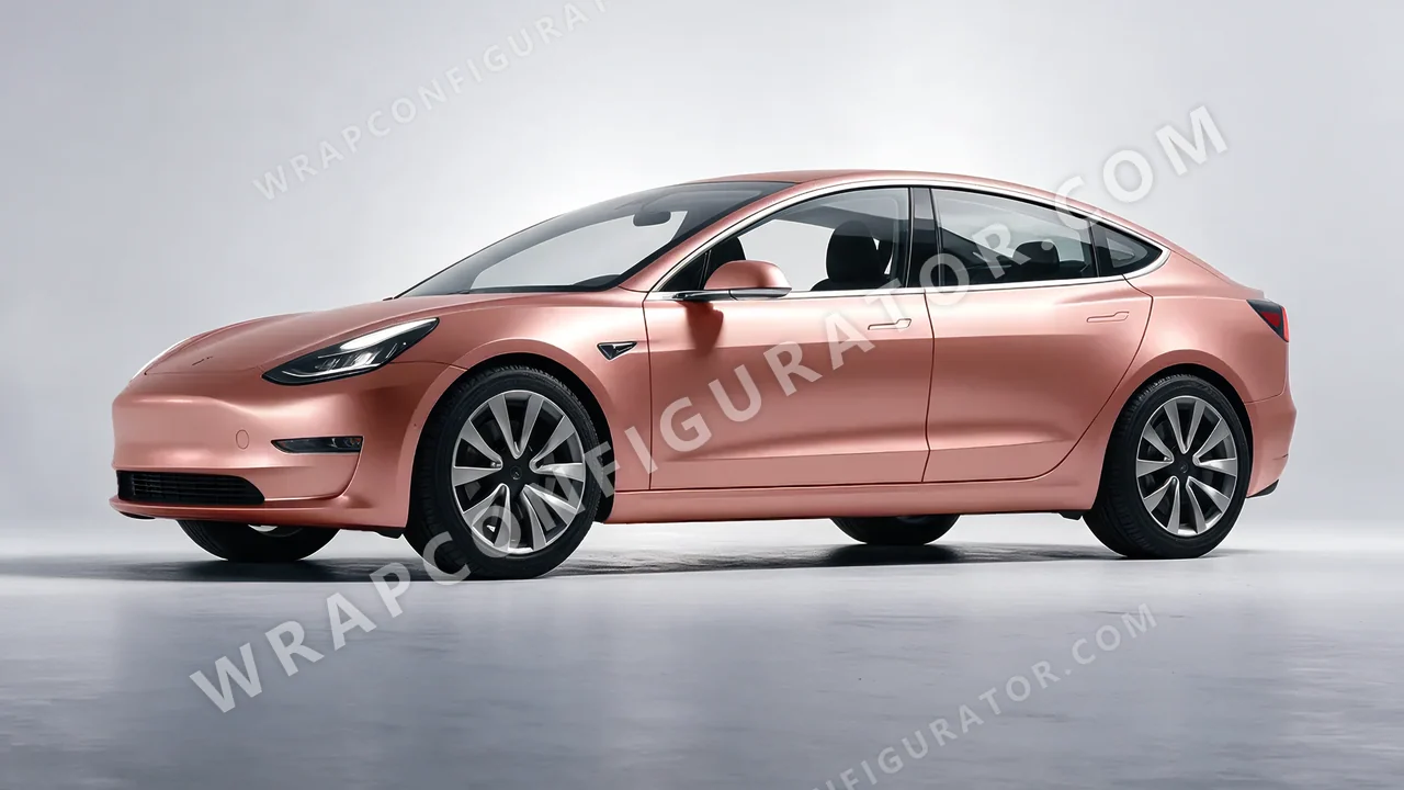 Yellow Tesla Model 3 2019 wrapped in KPMF Rose Gold K75555