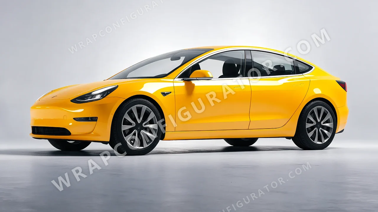 Yellow Tesla Model 3 2019 wrapped in ORACAL Cargo Yellow 970RA-256G