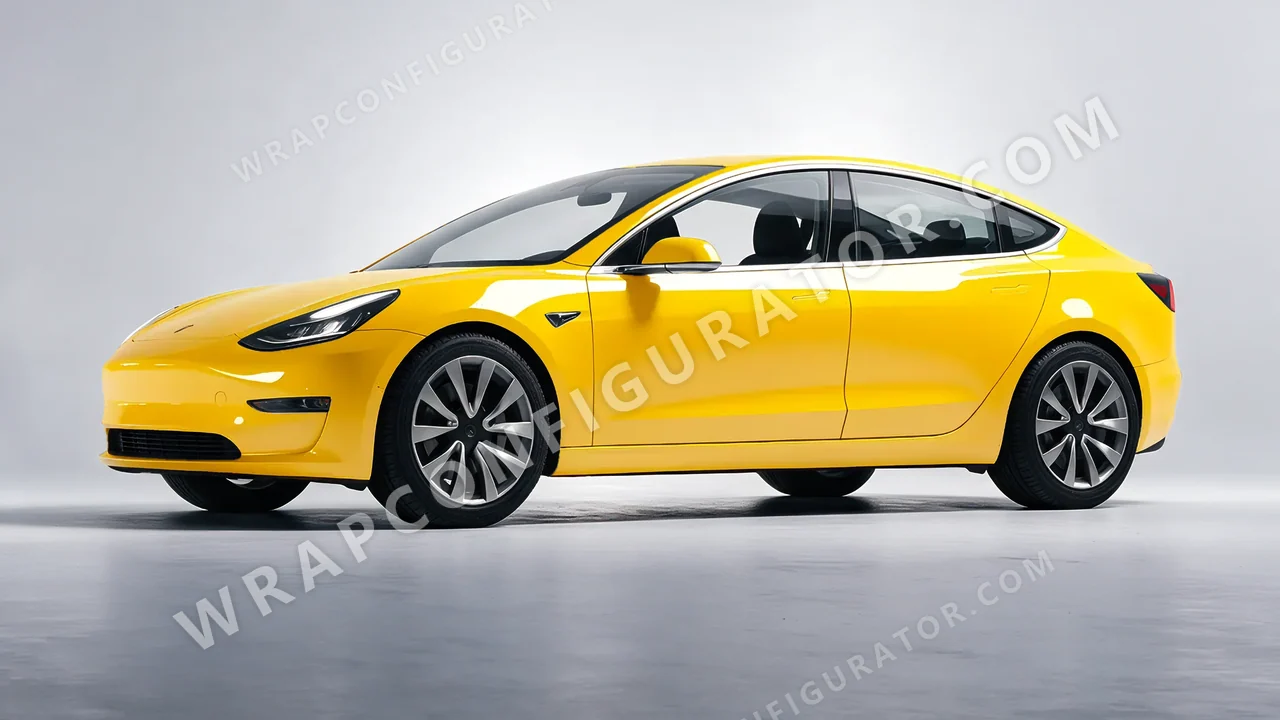 Yellow Tesla Model 3 2019 wrapped in ORACAL Light Yellow 970RA-022G