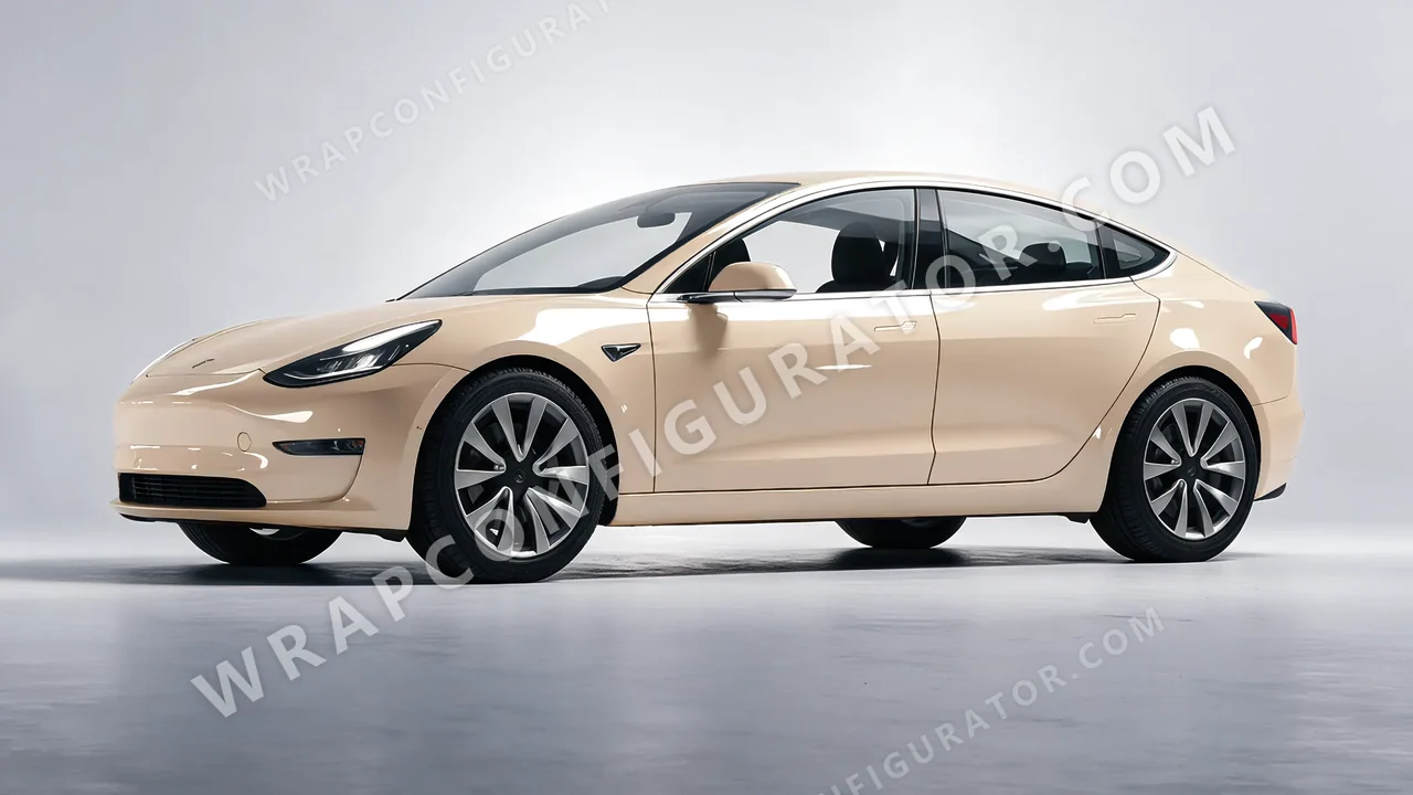 Yellow Tesla Model 3 2019 wrapped in ORACAL Taxibeige 970RA-809G