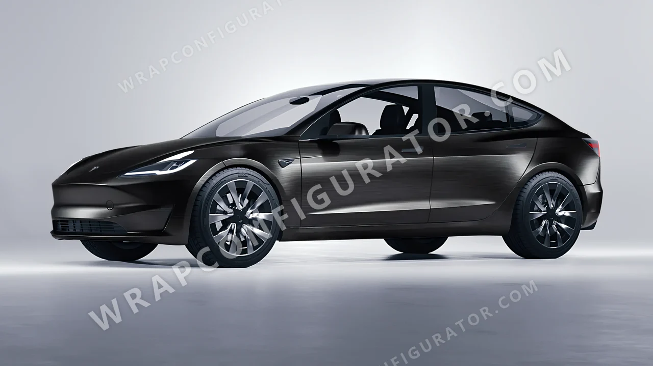 Black Tesla Model 3 2024 wrapped in 3M Brushed Black Metallic BR212