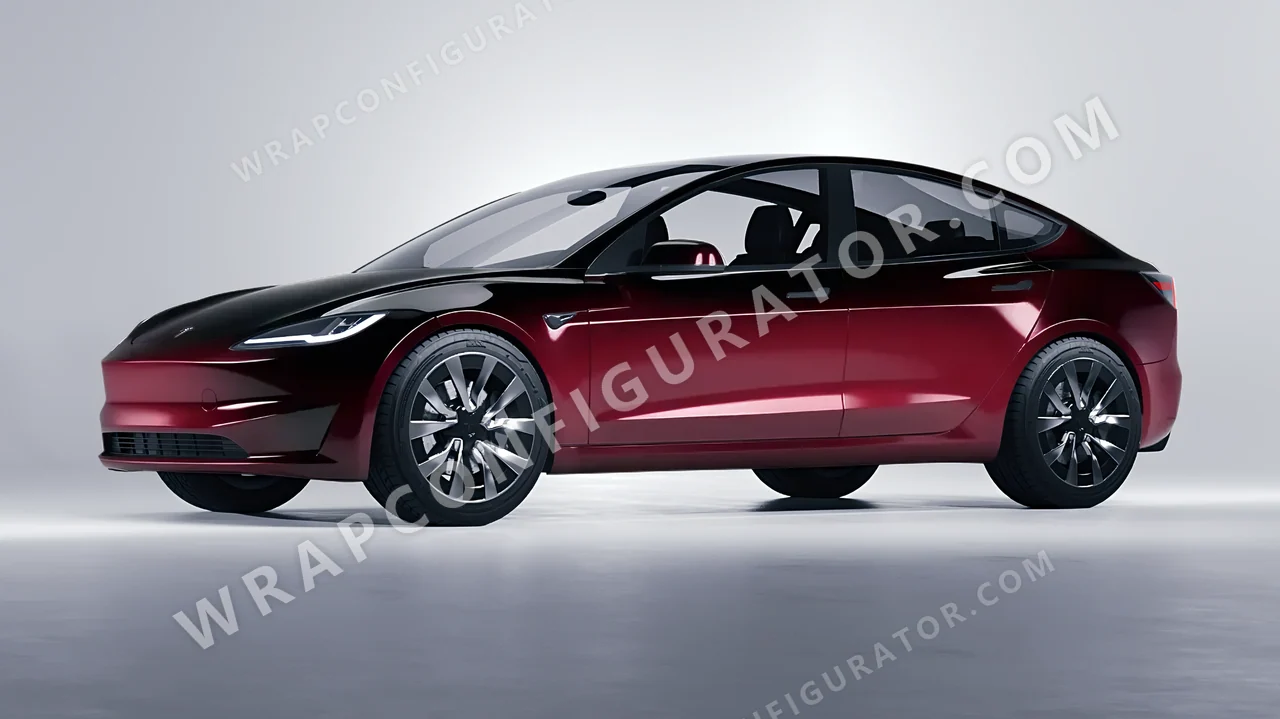 Black Tesla Model 3 2024 wrapped in 3M Gloss Black Rose GP99