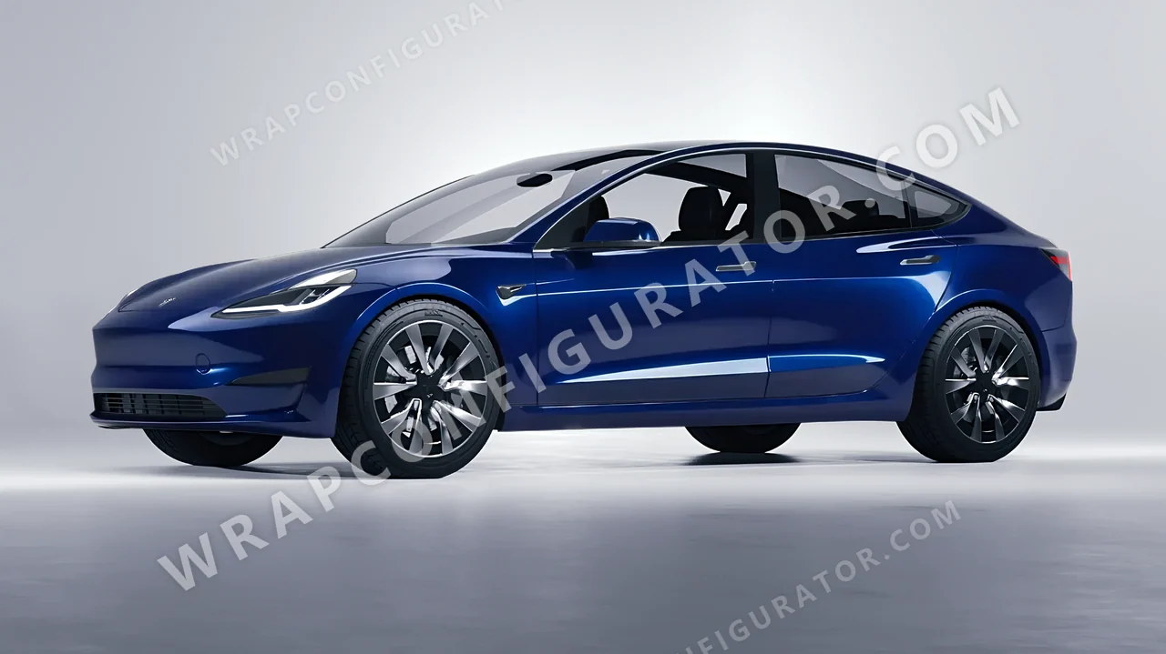 Black Tesla Model 3 2024 wrapped in 3M Gloss Midnight Blue GP272