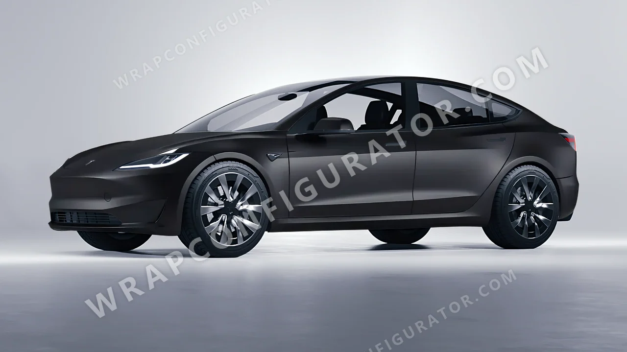Black Tesla Model 3 2024 wrapped in 3M Matte Black M12