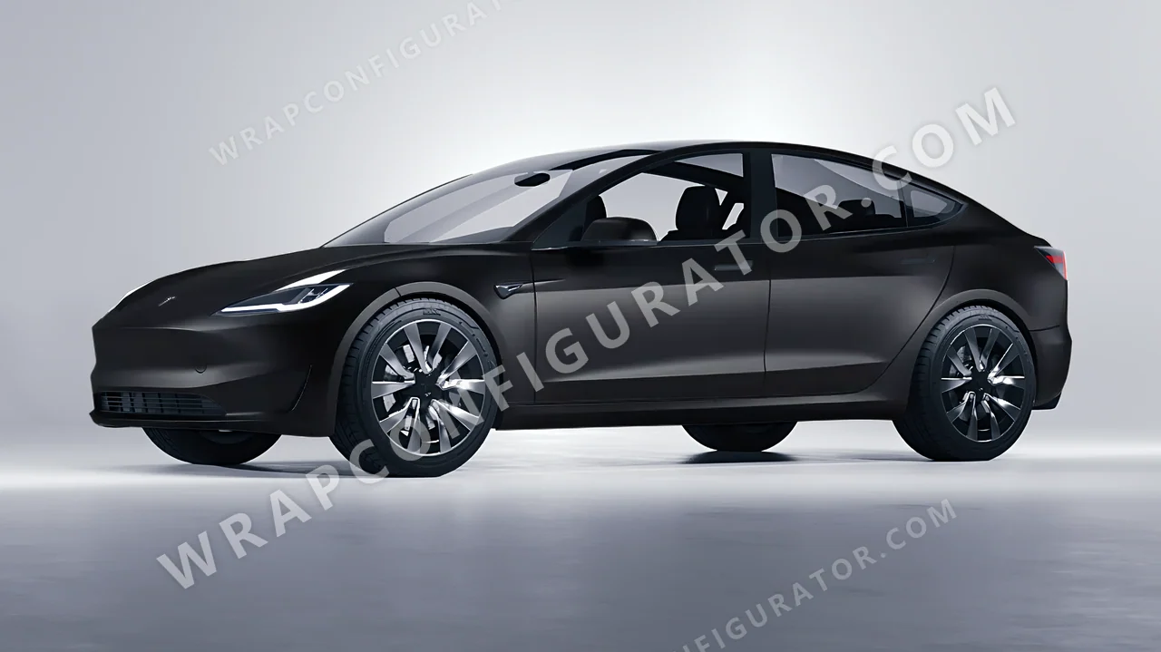 Black Tesla Model 3 2024 wrapped in 3M Matte Deep Black M22