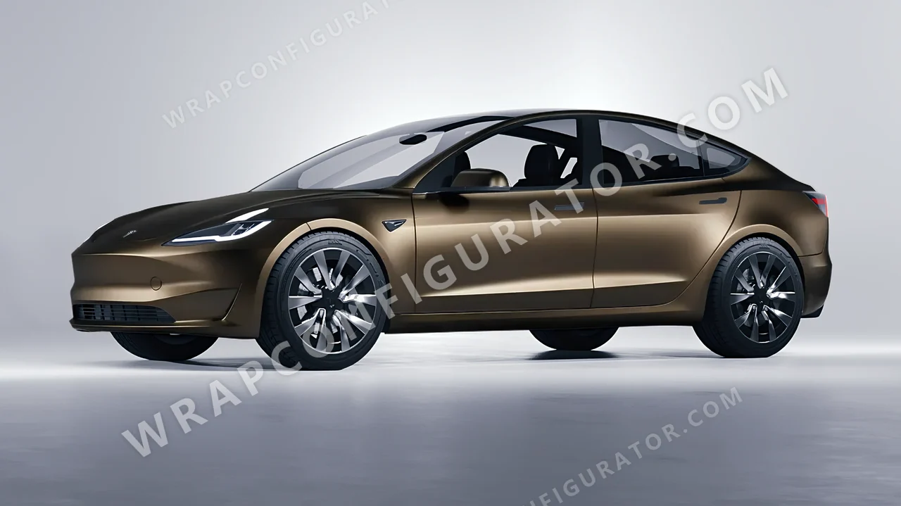 Black Tesla Model 3 2024 wrapped in 3M Satin Gold Dust Black SP242