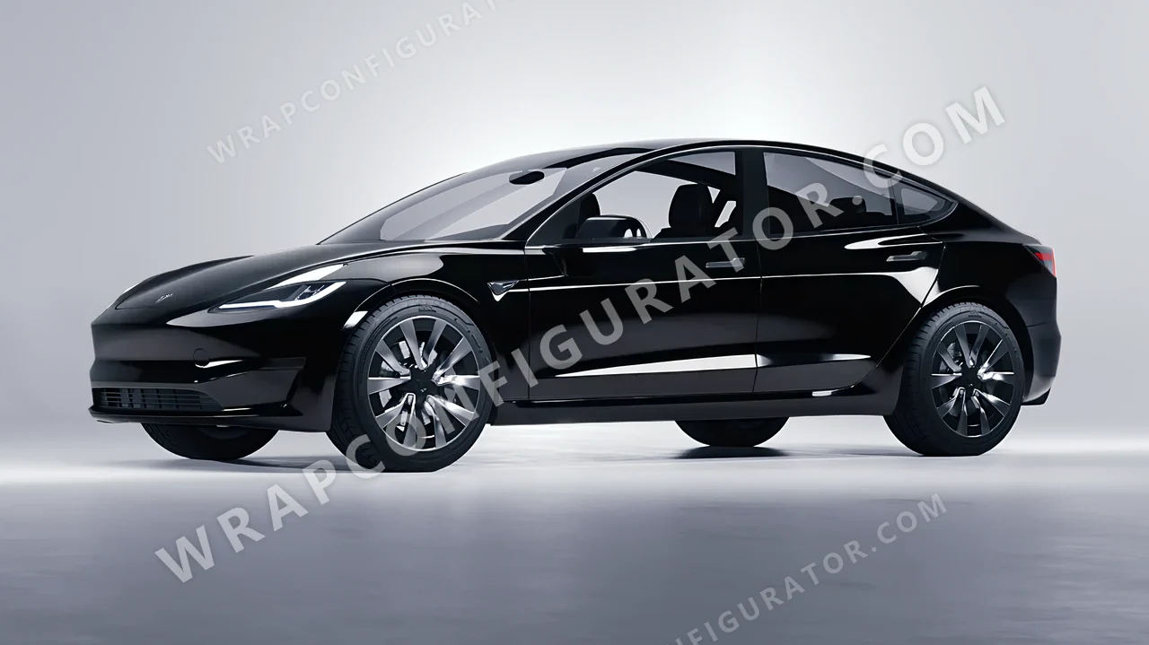 Black Tesla Model 3 2024 wrapped in Avery Dennison Black SW900-190-O