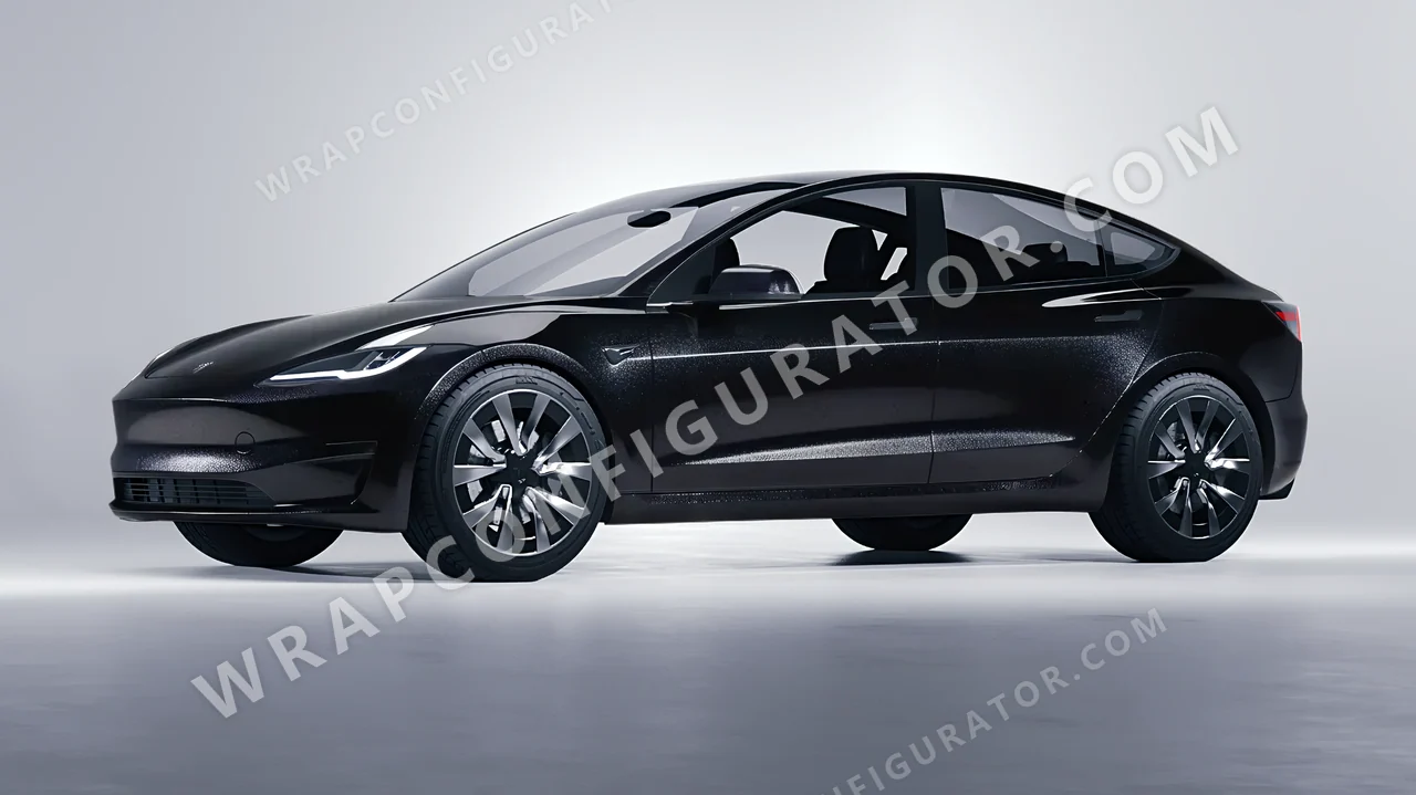 Black Tesla Model 3 2024 wrapped in Avery Dennison Mystery Black SW900-184-M