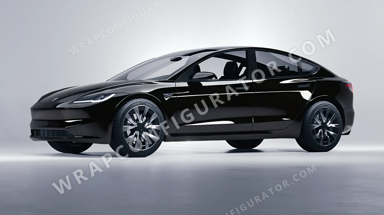 Black Tesla Model 3 2024 wrapped in Inozetek Dynamic PPF Perfect Black DPPF908