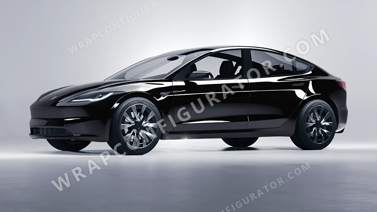 Black Tesla Model 3 2024 wrapped in Inozetek Dynamic PPF Piano Black DPPF701