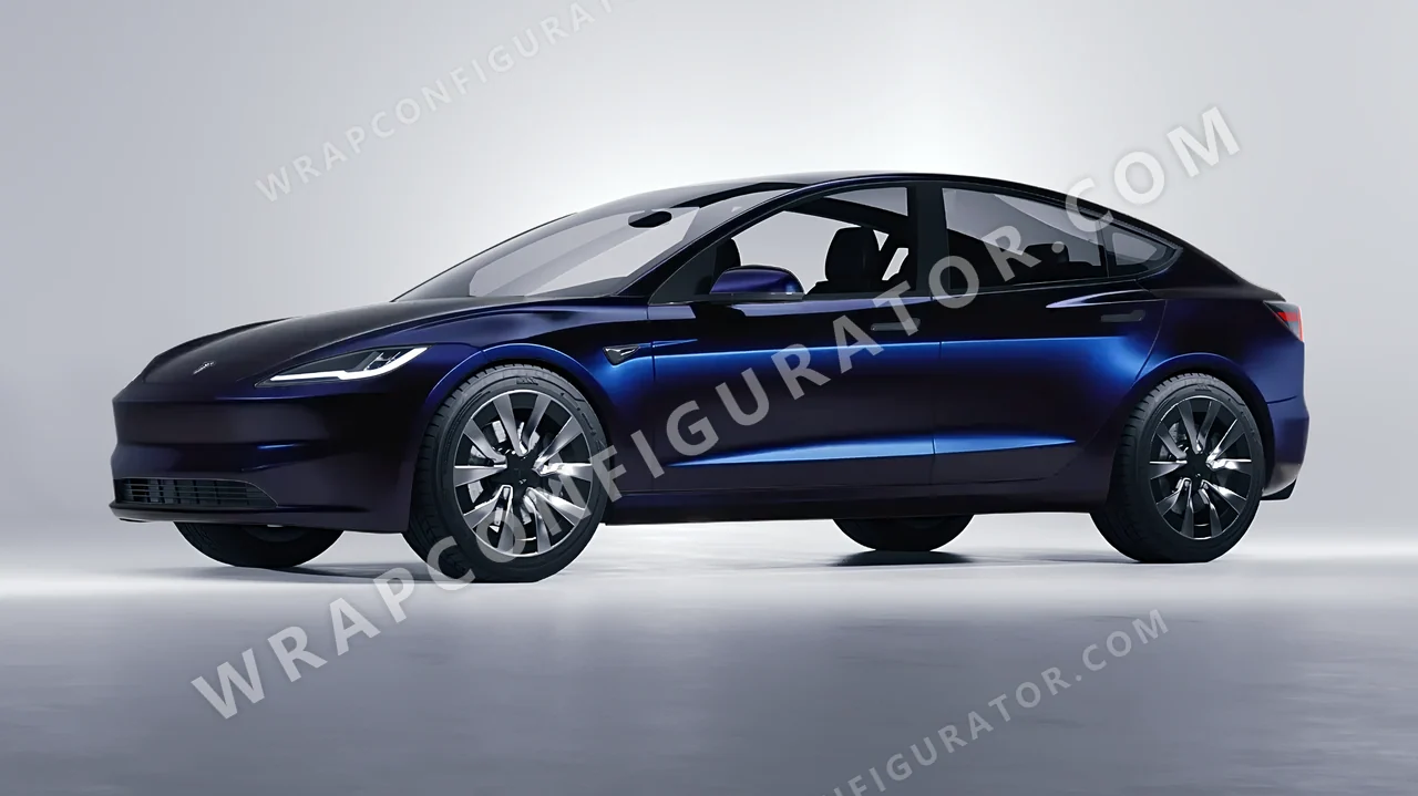 Black Tesla Model 3 2024 wrapped in KPMF Blue Black Iridescent K75469