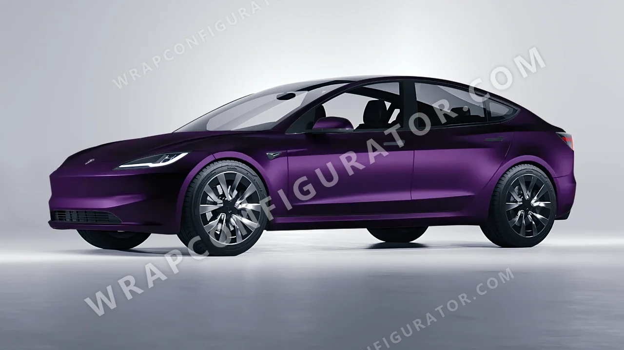 Black Tesla Model 3 2024 wrapped in KPMF Frozen Midnight Purple K75570