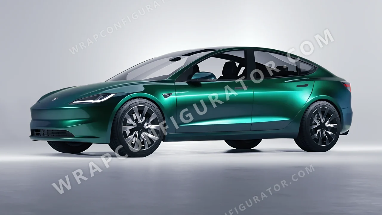 Black Tesla Model 3 2024 wrapped in KPMF Green Black Iridescent K75460