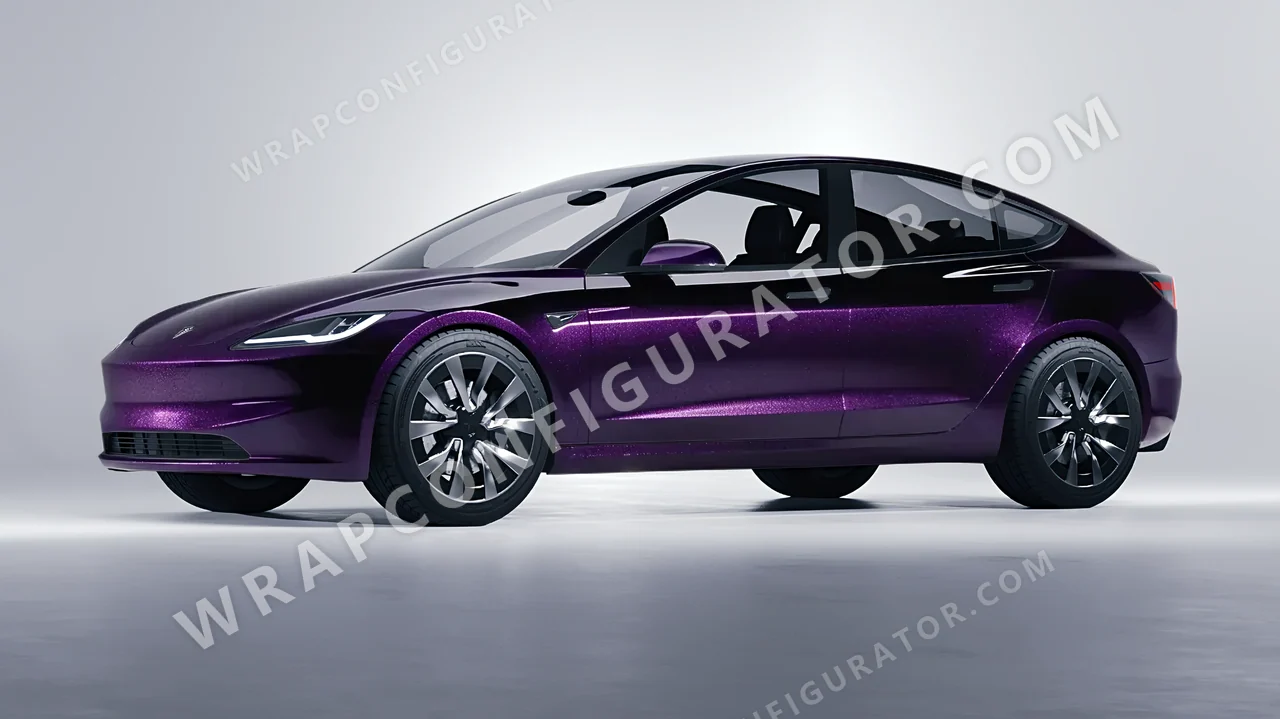 Black Tesla Model 3 2024 wrapped in KPMF Hypnotic Black Violet K75459