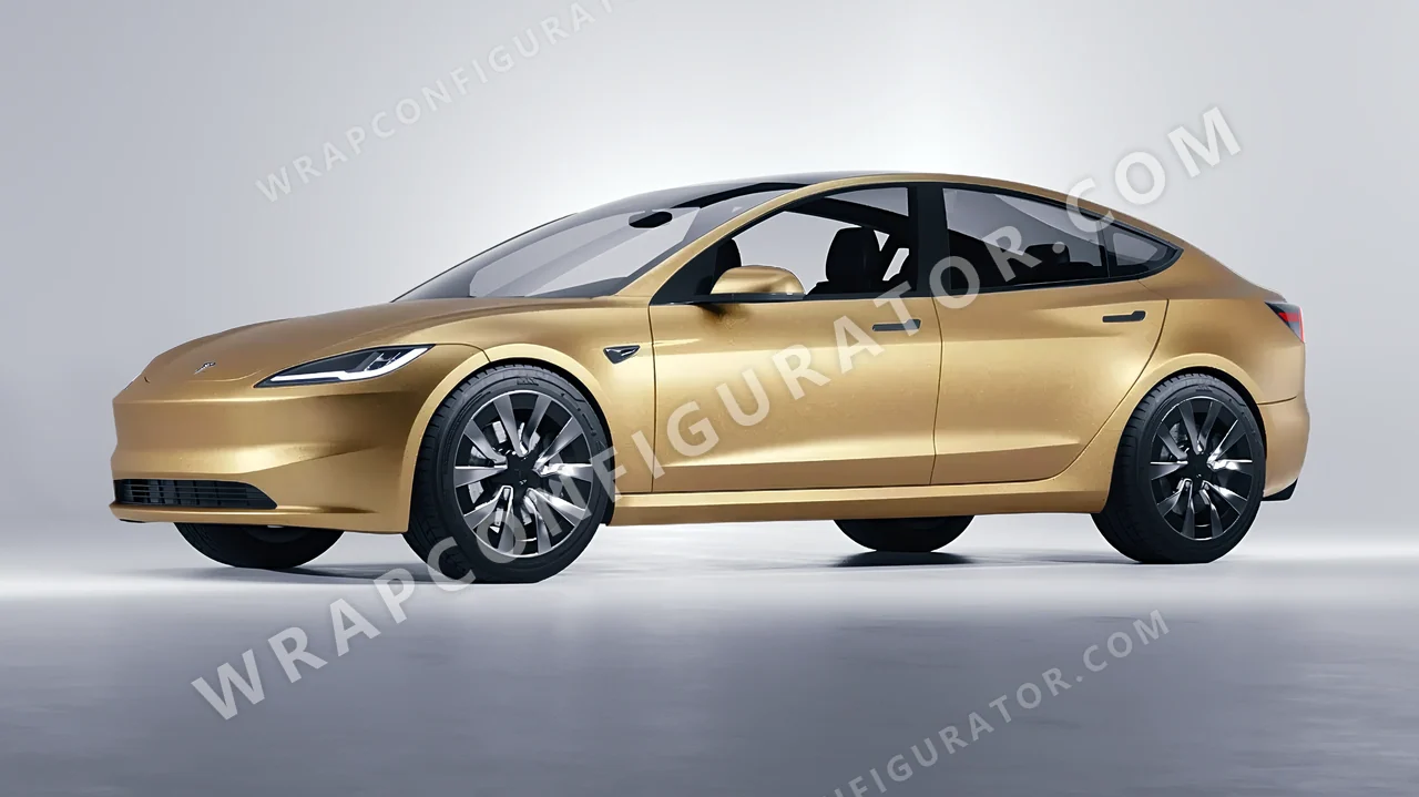 Black Tesla Model 3 2024 wrapped in KPMF Matt Gold Eclipse K75581