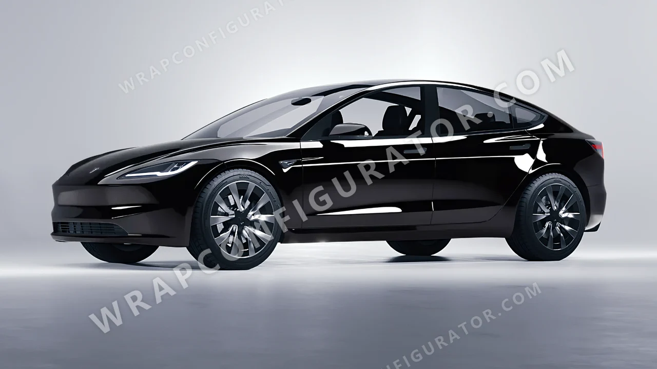 Black Tesla Model 3 2024 wrapped in KPMF Perfect Black K75443