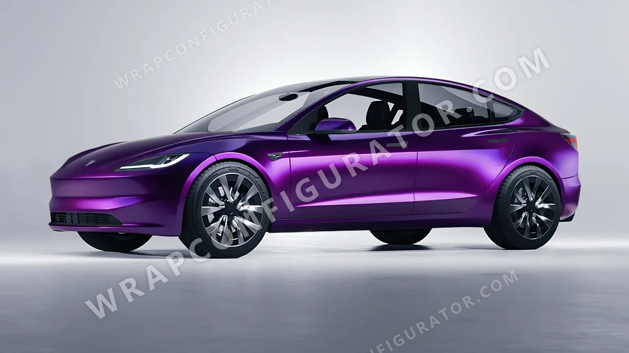 Black Tesla Model 3 2024 wrapped in KPMF Purple Black Iridescent K75465