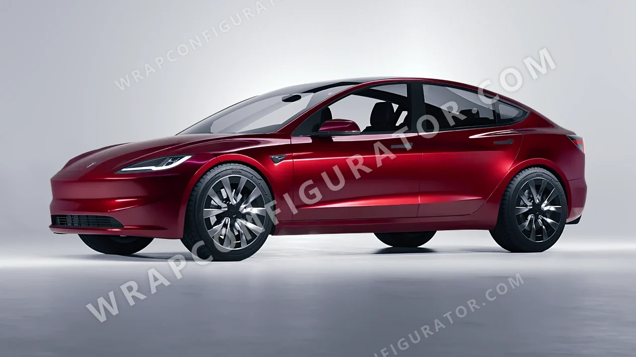 Black Tesla Model 3 2024 wrapped in KPMF Red Black Iridescent K75408