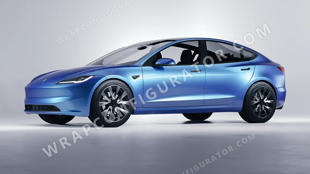 Black Tesla Model 3 2024 wrapped in ORACAL Jetstream Blue 970RA-963G