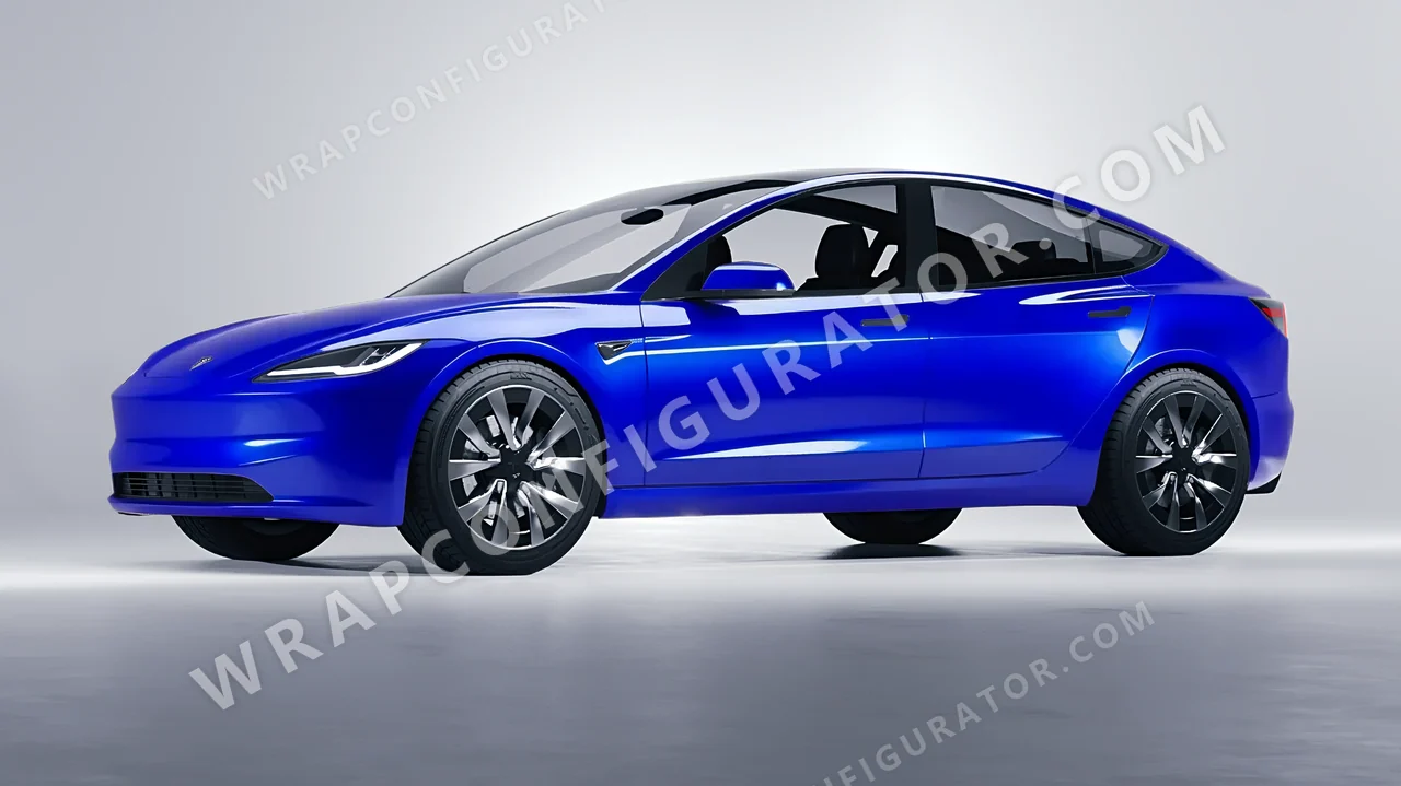 Blue Tesla Model 3 2024 wrapped in 3M Blue Raspberry HG378