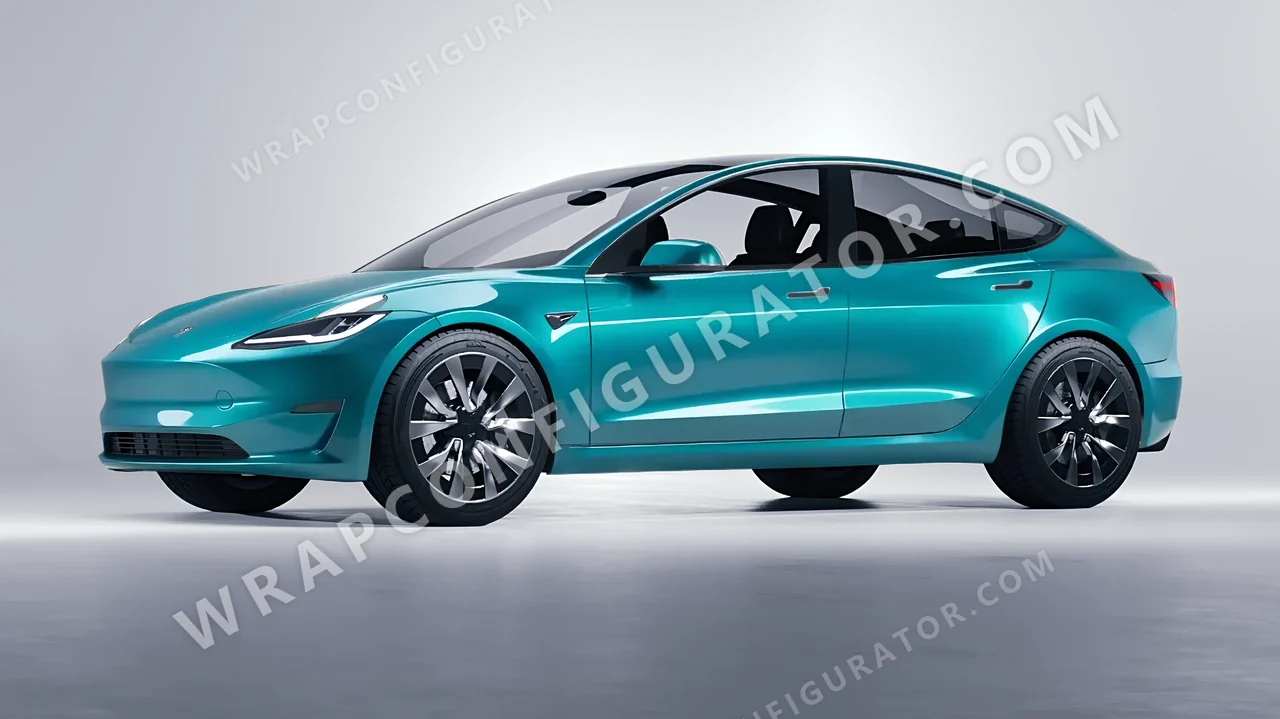 Blue Tesla Model 3 2024 wrapped in 3M Gloss Atomic Teal G356