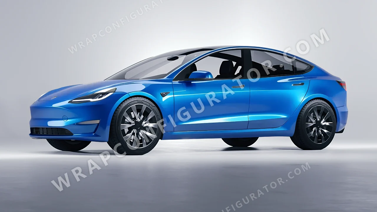 Blue Tesla Model 3 2024 wrapped in 3M Gloss Blue Fire G337